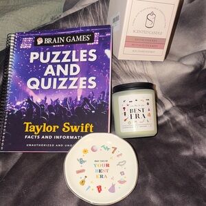 Taylor Swift fan Bundle!!! Candle, trinket tray and puzzle &quizzes book NWT